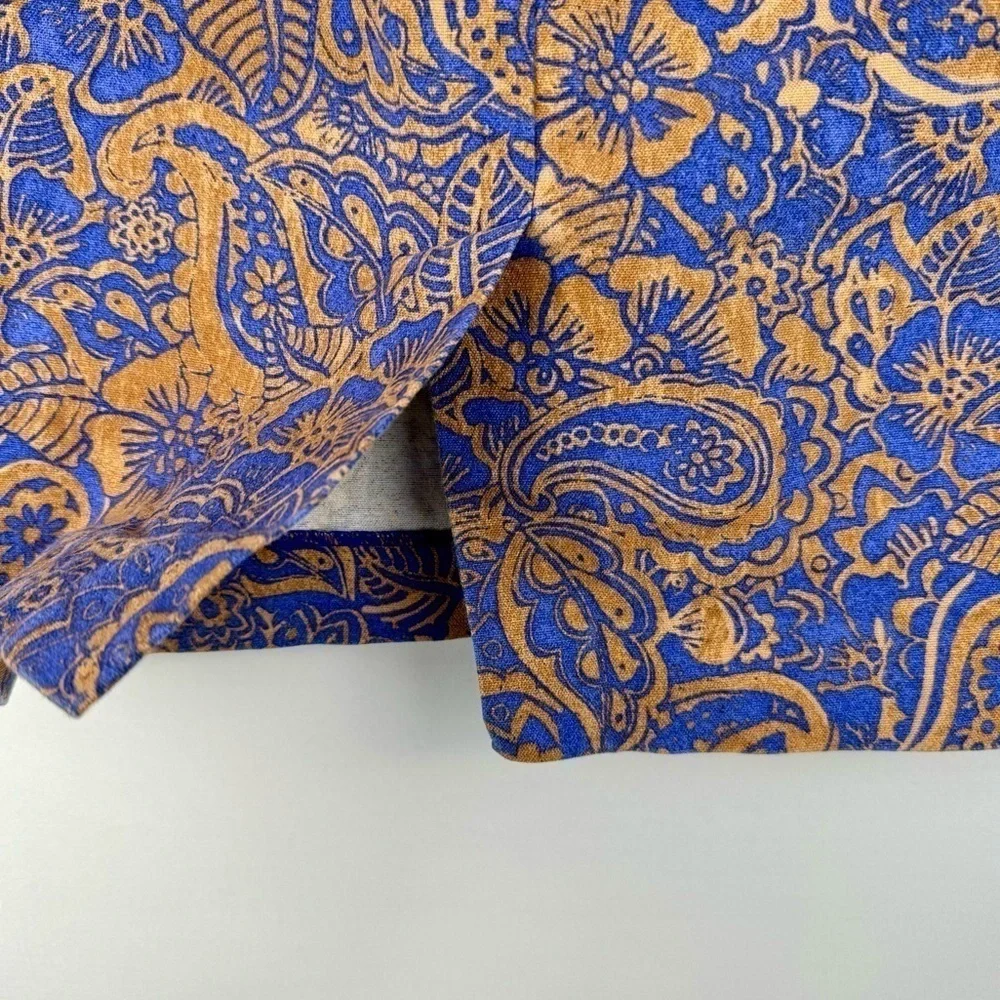 LOFT Pencil Skirt Brown & Blue Batik Floral Paisley Print Stretch Size 4 Office